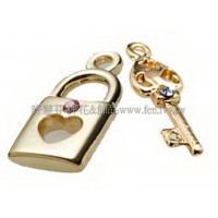 鑲鑽心形鎖匙組-9.8x18.8mm-1對