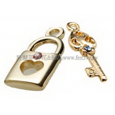 鑲鑽心形鎖匙組-9.8x18.8mm-1對