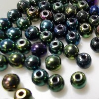 捷克圓形珠4mm紫-綠-孔雀綠混合金屬光珠-50個