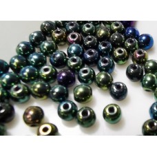 捷克圓形珠4mm紫-綠-孔雀綠混合金屬光珠-50個
