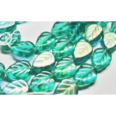 8X10mm捷克玫瑰葉形珠-閃亮水鴨藍綠-10個
