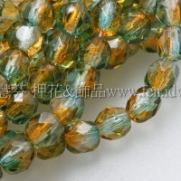 捷克棗形珠4mm黃玉-綠雙色混和-50個