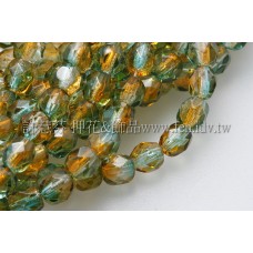 捷克棗形珠4mm黃玉-綠雙色混和-50個