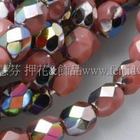 捷克棗形珠4mm不透明亮彩膚紅色AB-50個