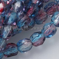 捷克棗形珠4mm水藍-紫紅雙色混和-50個