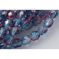 捷克棗形珠4mm水藍-紫紅雙色混和-50個