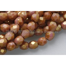 捷克棗形珠3mm-閃亮不透明亮彩玫瑰-黃玉金色-50個