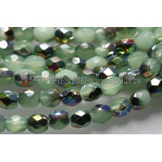 捷克棗形珠3mm閃亮七彩柔白明綠色-50個