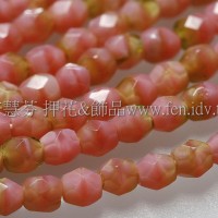 捷克棗形珠3mm珊瑚粉紅+橄欖綠-50個