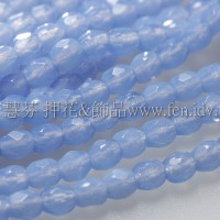 捷克棗形珠3mm柔白矢車菊藍-50個