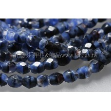 捷克棗形珠3mm藍白黑旋渦-50個