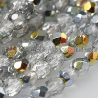 捷克棗形珠4mm閃亮冰晶銀灰加金色-50個