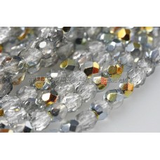 捷克棗形珠4mm閃亮冰晶銀灰加金色-50個