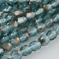 捷克棗形珠4mm玫瑰金色加水鳥藍綠-50個