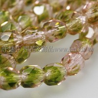 捷克棗形珠6mm玫瑰粉紅加森林綠-20個