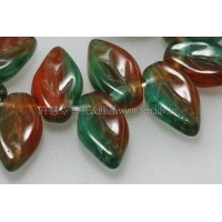 5x10mm捷克紫薇葉形珠-翡翠綠加磚紅色-20個