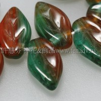 5x10mm捷克紫薇葉形珠-翡翠綠加磚紅色-20個