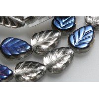 8X10mm捷克玫瑰葉形珠-閃亮月夜藍帶銀箔-10個