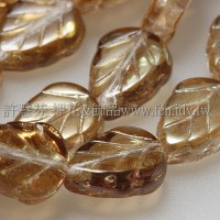 8X10mm捷克玫瑰葉形珠-亮黃玉帶金泊-10個