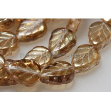 8X10mm捷克玫瑰葉形珠-亮黃玉帶金泊-10個