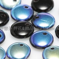 捷克扁圓邊洞珠6mm七彩黑玉色-10個