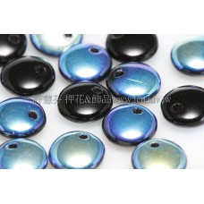 捷克扁圓邊洞珠6mm七彩黑玉色-10個