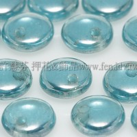 捷克扁圓邊洞珠6mm珠光水鴨藍綠色-10個