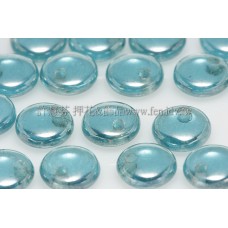 捷克扁圓邊洞珠6mm珠光水鴨藍綠色-10個