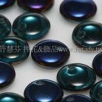 捷克扁圓邊洞珠6mm藍色紫羅蘭七彩色-10個