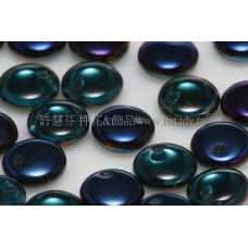 捷克扁圓邊洞珠6mm藍色紫羅蘭七彩色-10個