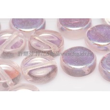 捷克扁圓珠8mm炫光-玫瑰淺粉雙面色-10個