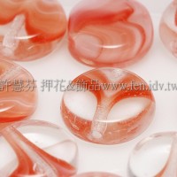 捷克扁圓珠8mm漸層條紋-蛋白-紅混合色-10個