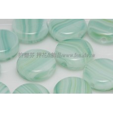 捷克扁圓珠8mm漸層條紋-牛奶白-果綠混合色-10個