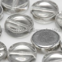 捷克扁圓珠8mm炫光銀彩-透明水晶雙面色-10個