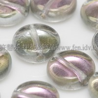 捷克扁圓珠8mm炫光銀彩/透明粉晶雙面色-10個