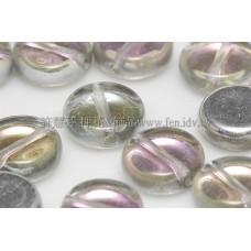 捷克扁圓珠8mm炫光銀彩/透明粉晶雙面色-10個
