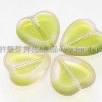 15X15mm捷克心形珠-透明-森林綠漸層混合色-5個