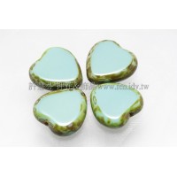 15X15mm捷克心形珠-復古紋-青瓷藍混合色-5個