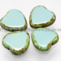 15X15mm捷克心形珠-復古紋-青瓷藍混合色-5個