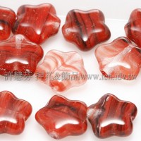 捷克五角星星珠8mm漸層條紋-紅-黑-透明-10個