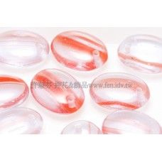 捷克扁橢圓邊洞珠9x12mm條紋-透明/紅漸層-10個