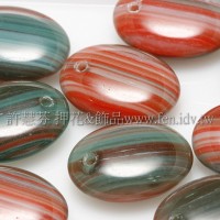 捷克扁橢圓邊洞珠9x12mm條紋-孔雀綠/紅/灰漸層混合-10個