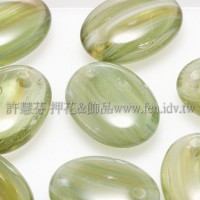 捷克扁橢圓邊洞珠9x12mm條紋-水草綠漸層-10個