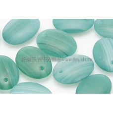 捷克扁橢圓邊洞珠9x12mm條紋-霧面翡翠綠/深葉綠漸層-10個