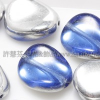 捷克扁圓扭轉珠9x12mm銀彩x天藍雙面色-10個