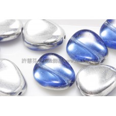 捷克扁圓扭轉珠9x12mm銀彩x天藍雙面色-10個