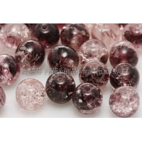 捷克圓形珠6mm冰裂葡萄紫-透明水晶混合色-20個