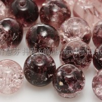 捷克圓形珠6mm冰裂葡萄紫-透明水晶混合色-20個