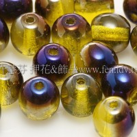 捷克圓形珠6mm透明黃綠-紫光混合色