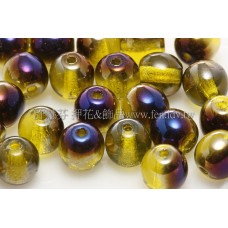 捷克圓形珠6mm透明黃綠-紫光混合色